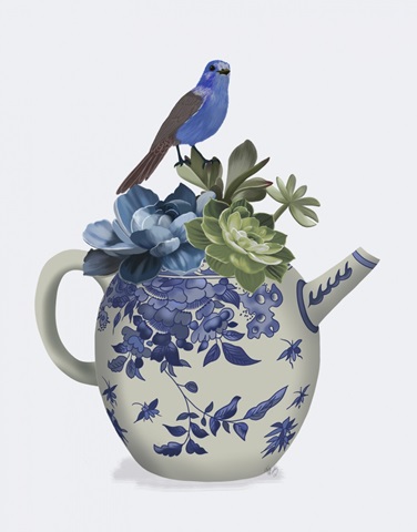 Chinoiserie Teapot, Echevaria and Bird