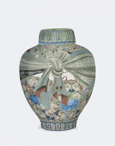 Chinoiserie Ginger Jar, Light Green Ribbon