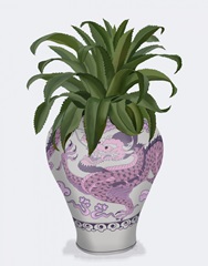 Dragon Vase in Pink with Plant