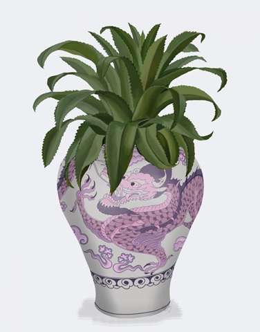Dragon Vase in Pink with Plant
