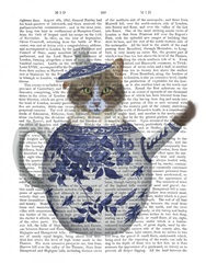 Cat in Chinoiserie Teapot, Blue