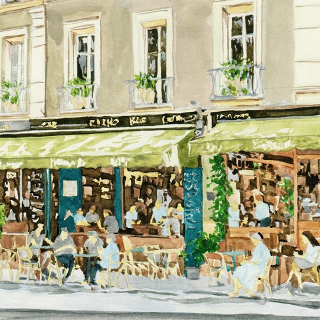 Parisian Green Cafe Scene I