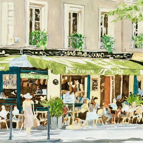 Parisian Green Cafe Scene II
