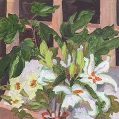 Olive Waves and White Blooms I