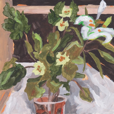 Olive Waves and White Blooms II