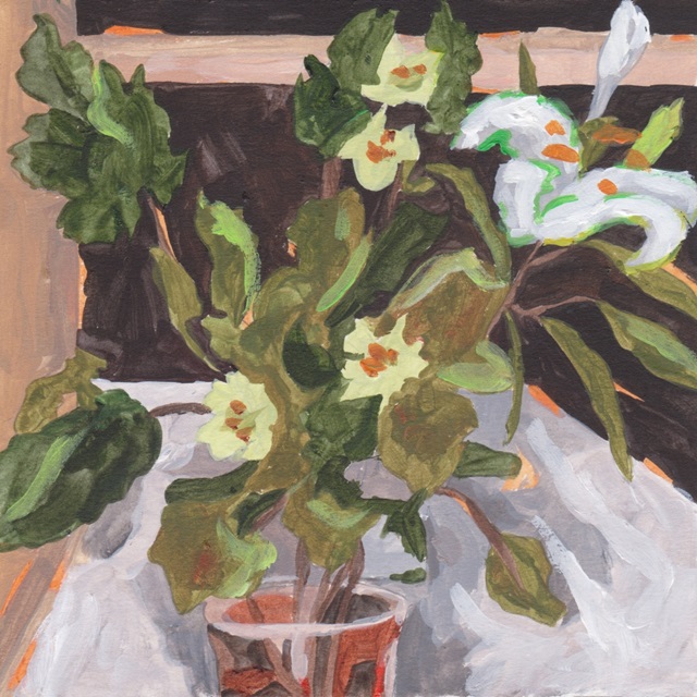 Olive Waves and White Blooms II