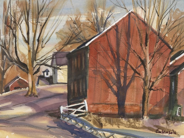 Red Barn with Barren Trees