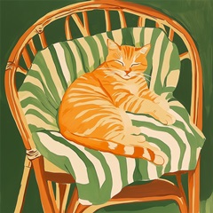 Cat in Rattan Chair I