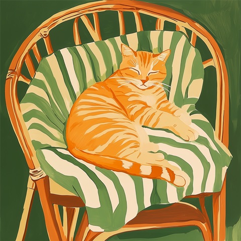 Cat in Rattan Chair I
