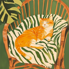 Cat in Rattan Chair II