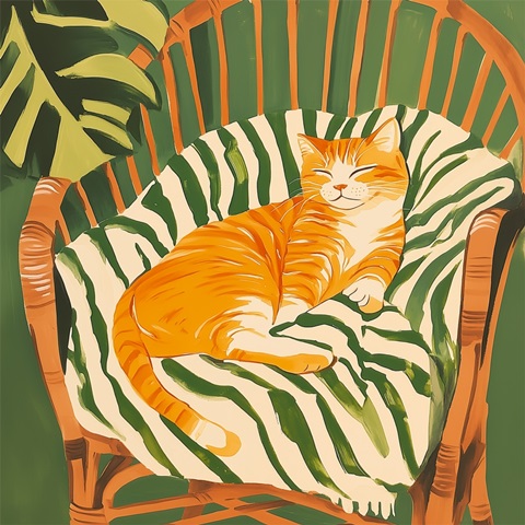 Cat in Rattan Chair II