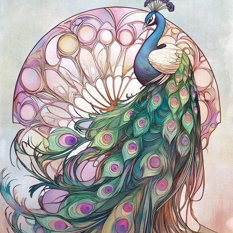 Stained Glass Peacocks I