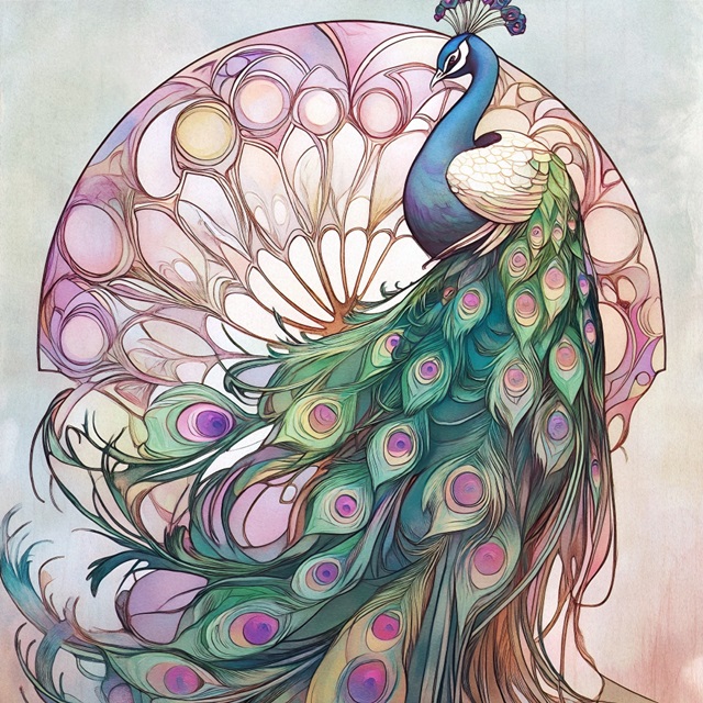 Stained Glass Peacocks I