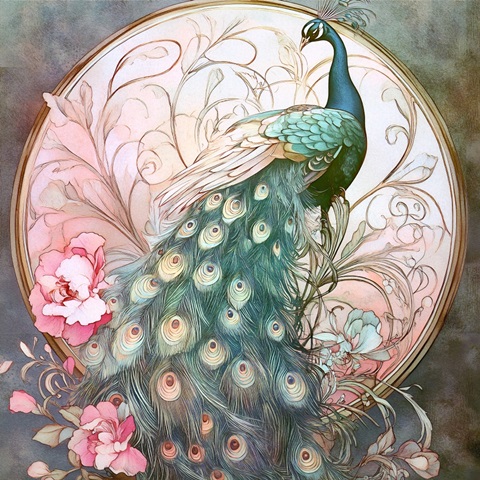 Stained Glass Peacocks II