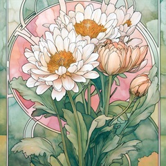 Stained Glass Nouveau Flowers I