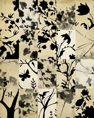 Collaged Inkblot Florals I