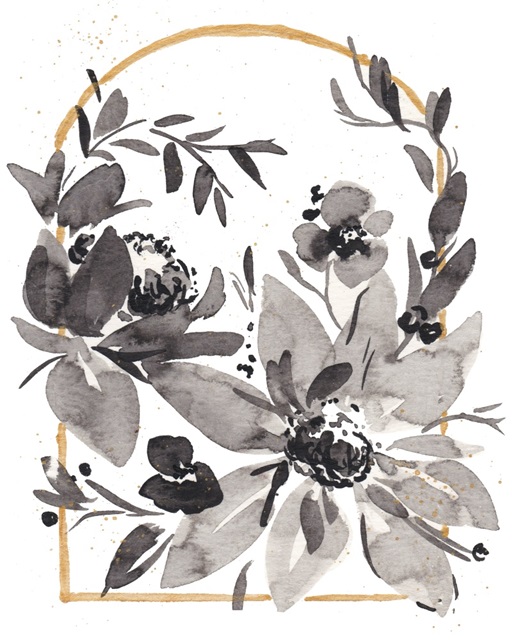Black White & Grey Blooms I