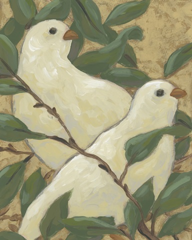 Ivory Bird Pair I