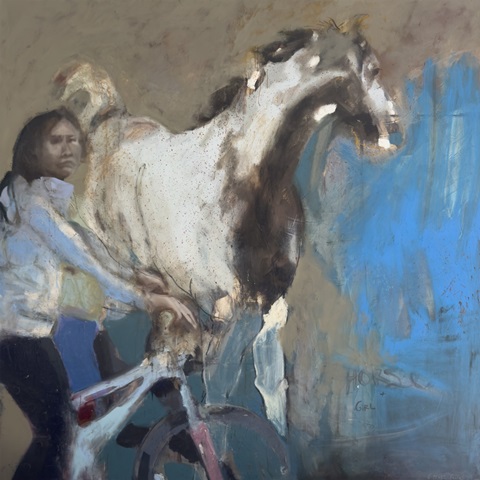 Girl on a Bicycle with Horse