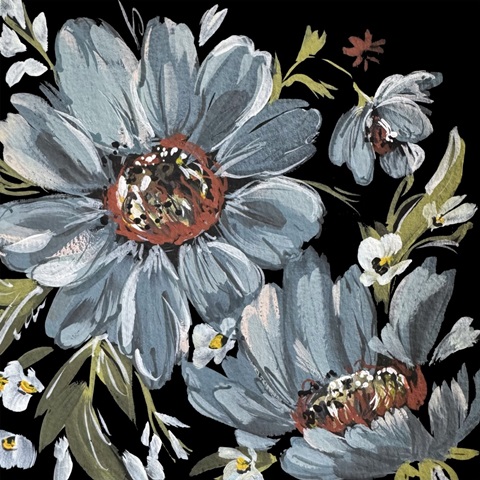 Blue Flowers on Black